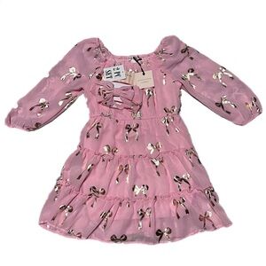 NWT 6X Love Squared Girls 2 PC Set Pink Bow Formal Dress With Accessory